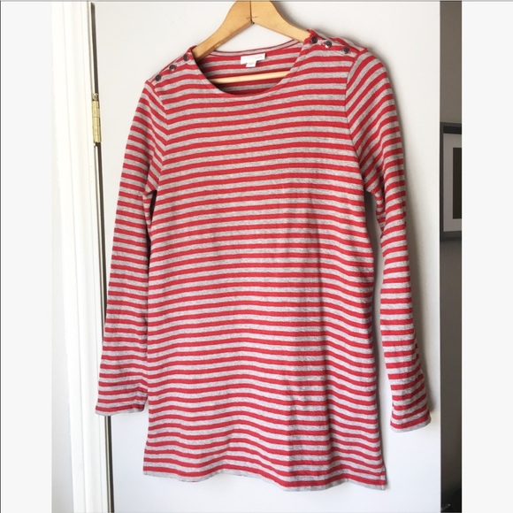 J.Jill red and grey striped long tunic sweater - Picture 2 of 4